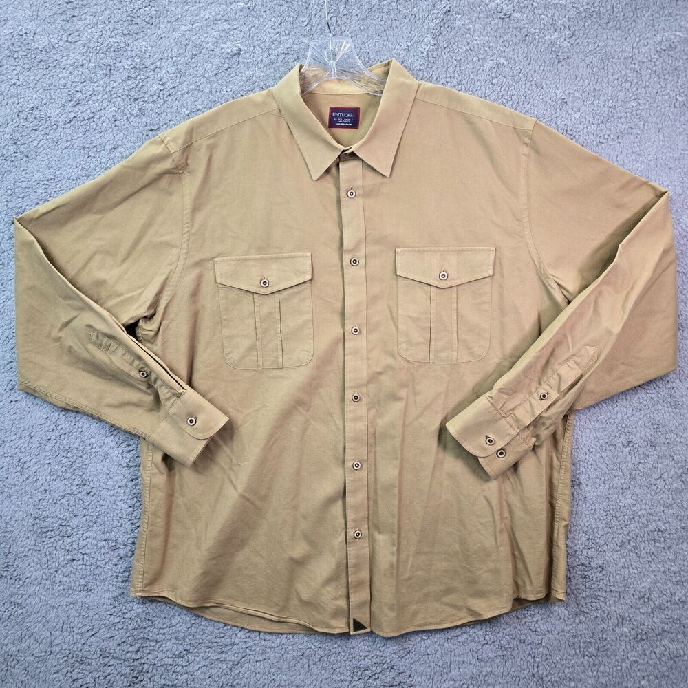 Untuckit Men's' Coteaux Long Sleeve Button Up Shirt Beige Size 2XL
